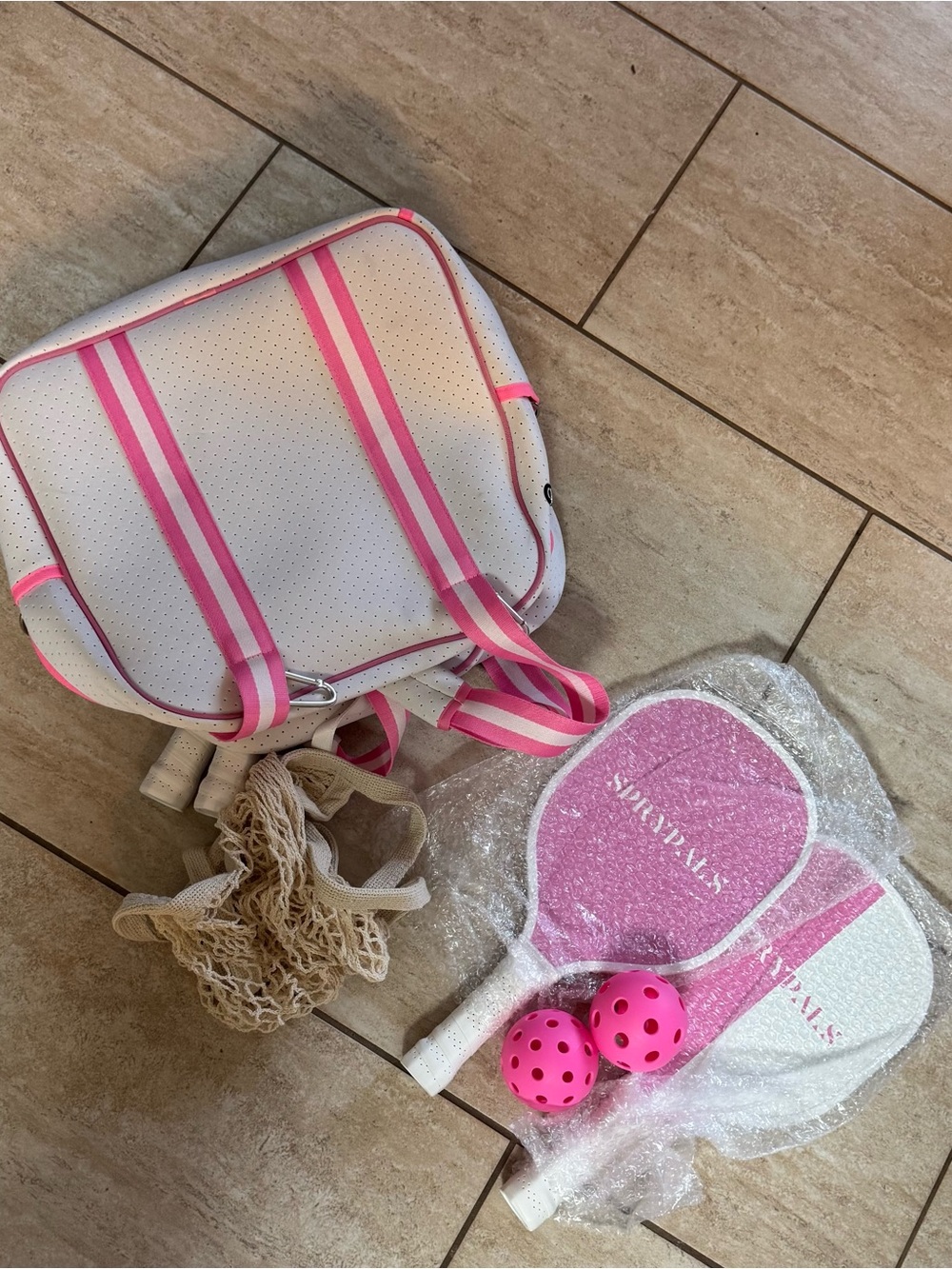 NWT pink and white pickleball set